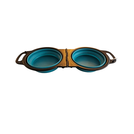 Comedero doble portátil plegable de silicona para mascotas