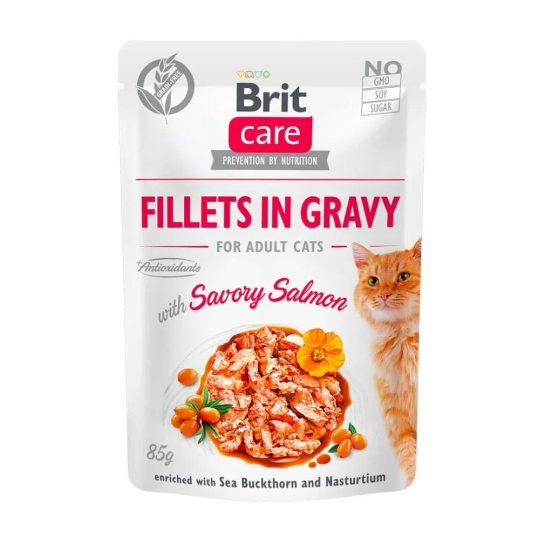 Brit care cat Fillets in Gravy with Savory salmón - 85 gr.